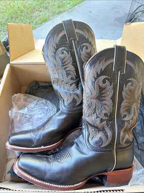 Nocona Boots Brasalis Calf Western Embroidered Leather Boots Black US 9.5 B